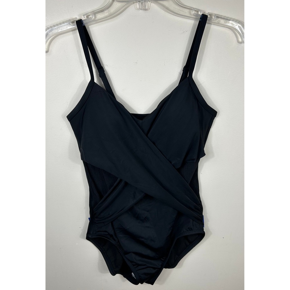 Embrace Your Curves Miracle Swimsuit Sz S Black Crossover Front Shaping Slimming